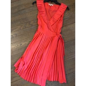 Coral wrap low cut dress
